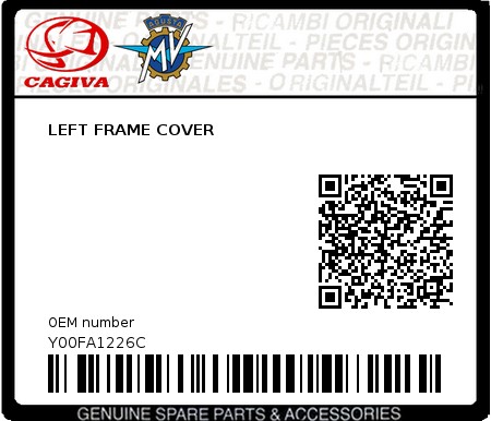 Product image: Cagiva - Y00FA1226C - LEFT FRAME COVER  0