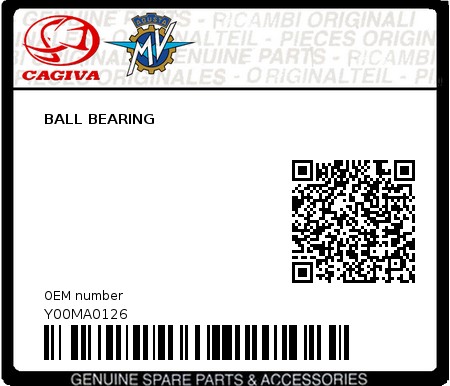 Product image: Cagiva - Y00MA0126 - BALL BEARING  0