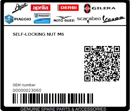 Product image: Piaggio - 00000023060 - SELF-LOCKING NUT M6  0
