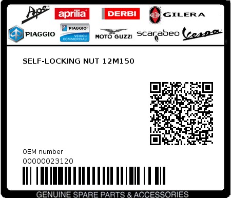 Product image: Piaggio - 00000023120 - SELF-LOCKING NUT 12M150  0