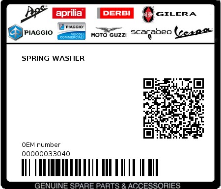 Product image: Piaggio - 00000033040 - SPRING WASHER  0
