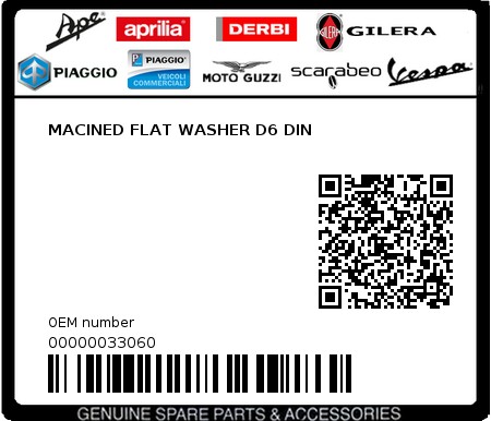 Product image: Piaggio - 00000033060 - MACINED FLAT WASHER D6 DIN  0