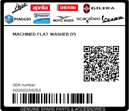 Product image: Piaggio - 00000034050 - MACHINED FLAT WASHER D5  0