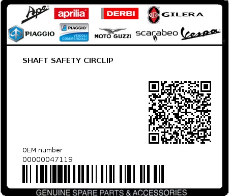 Product image: Piaggio - 00000047119 - SHAFT SAFETY CIRCLIP  0
