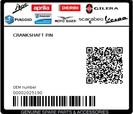 Product image: Piaggio - 00002025190 - CRANKSHAFT PIN  0