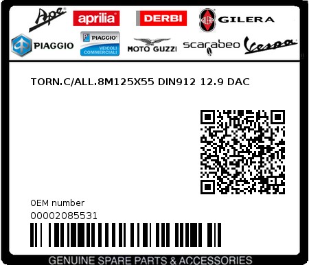 Product image: Piaggio - 00002085531 - TORN.C/ALL.8M125X55 DIN912 12.9 DAC  0