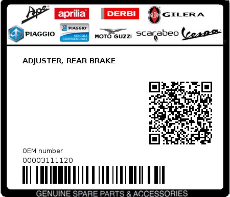 Product image: Piaggio - 00003111120 - ADJUSTER, REAR BRAKE  0