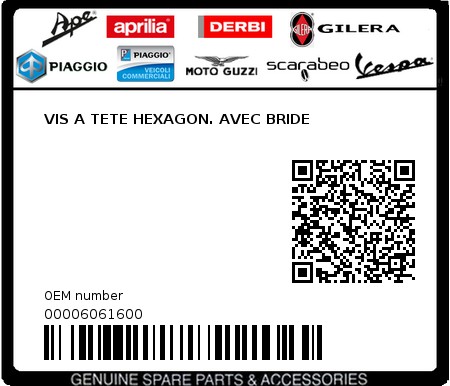 Product image: Piaggio - 00006061600 - VIS A TETE HEXAGON. AVEC BRIDE  0