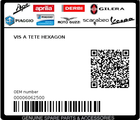 Product image: Piaggio - 00006062500 - VIS A TETE HEXAGON  0