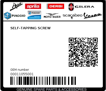 Product image: Piaggio - 00011055001 - SELF-TAPPING SCREW  0