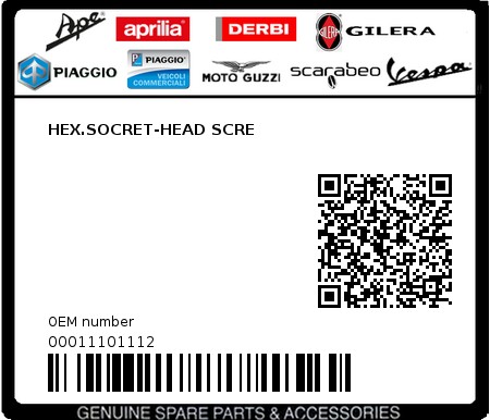 Product image: Piaggio - 00011101112 - HEX.SOCRET-HEAD SCRE  0