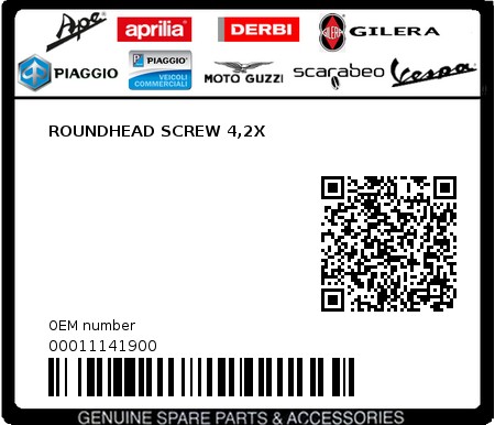 Product image: Piaggio - 00011141900 - ROUNDHEAD SCREW 4,2X  0