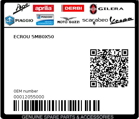 Product image: Piaggio - 00012055000 - ECROU 5M80X50  0