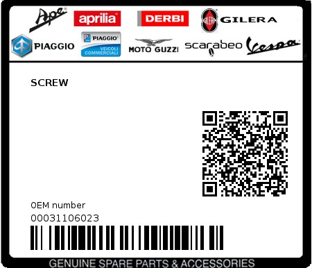 Product image: Piaggio - 00031106023 - SCREW  0