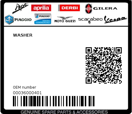 Product image: Piaggio - 00036000401 - WASHER  0