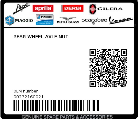 Product image: Piaggio - 00232160021 - REAR WHEEL AXLE NUT  0