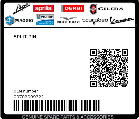 Product image: Piaggio - 00702009321 - SPLIT PIN  0