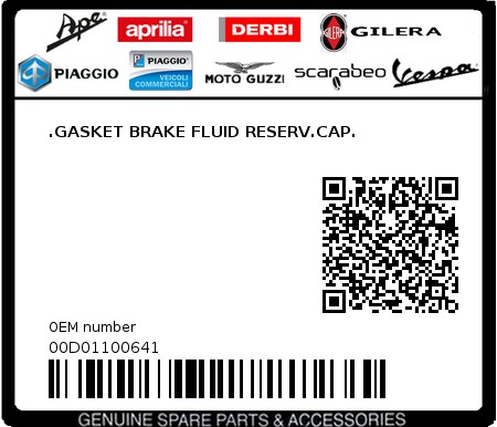 Product image: Piaggio - 00D01100641 - .GASKET BRAKE FLUID RESERV.CAP.  0