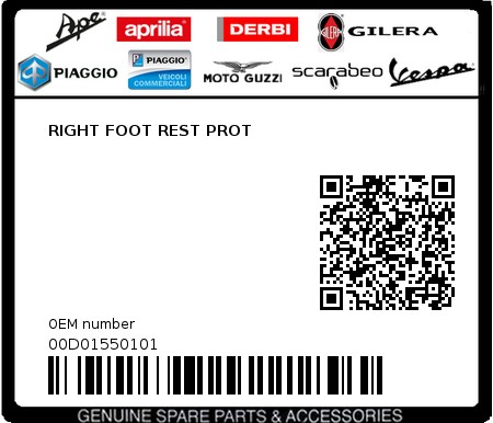Product image: Piaggio - 00D01550101 - RIGHT FOOT REST PROT  0