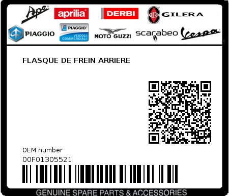 Product image: Piaggio - 00F01305521 - FLASQUE DE FREIN ARRIERE  0