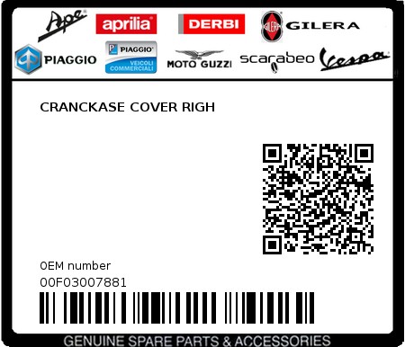 Product image: Piaggio - 00F03007881 - CRANCKASE COVER RIGH  0