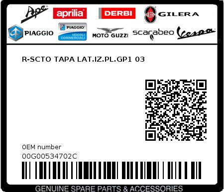 Product image: Piaggio - 00G00534702C - R-SCTO TAPA LAT.IZ.PL.GP1 03  0