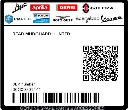Product image: Piaggio - 00G00701141 - REAR MUDGUARD HUNTER  0