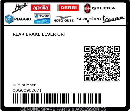 Product image: Piaggio - 00G00902071 - REAR BRAKE LEVER GRI  0