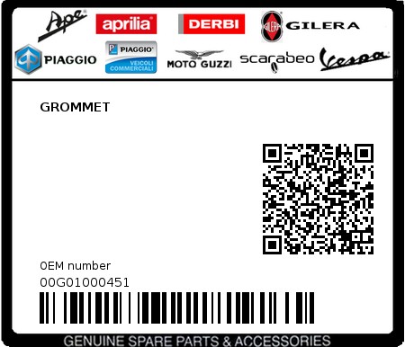 Product image: Piaggio - 00G01000451 - GROMMET  0