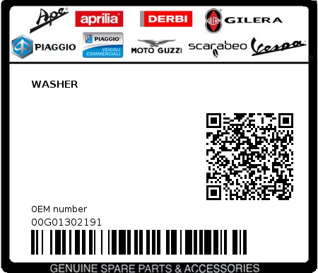Product image: Piaggio - 00G01302191 - WASHER  0