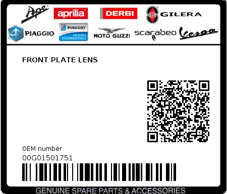 Product image: Piaggio - 00G01501751 - FRONT PLATE LENS  0