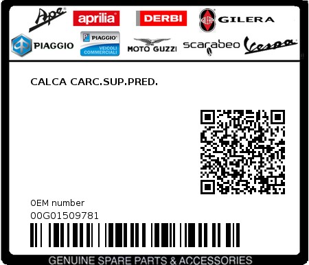 Product image: Piaggio - 00G01509781 - CALCA CARC.SUP.PRED.  0