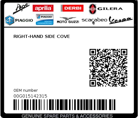 Product image: Piaggio - 00G015142315 - RIGHT-HAND SIDE COVE  0