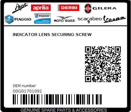Product image: Piaggio - 00G01701091 - INDICATOR LENS SECURING SCREW  0