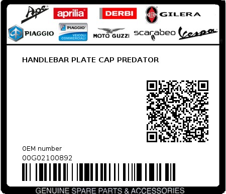 Product image: Piaggio - 00G02100892 - HANDLEBAR PLATE CAP PREDATOR  0