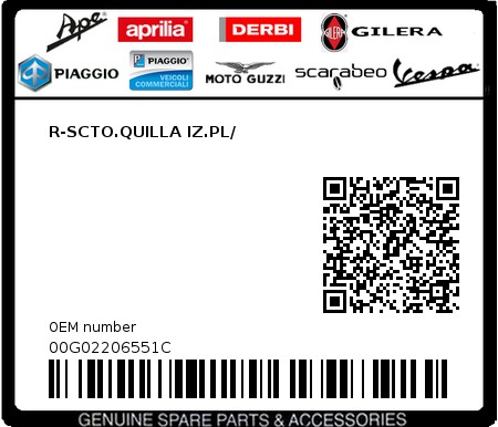 Product image: Piaggio - 00G02206551C - R-SCTO.QUILLA IZ.PL/  0
