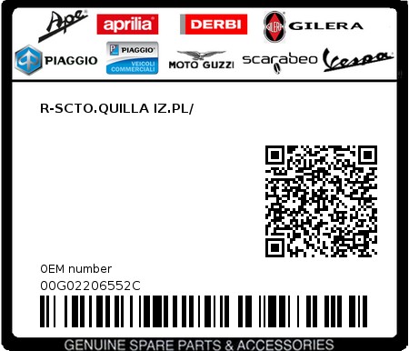 Product image: Piaggio - 00G02206552C - R-SCTO.QUILLA IZ.PL/  0