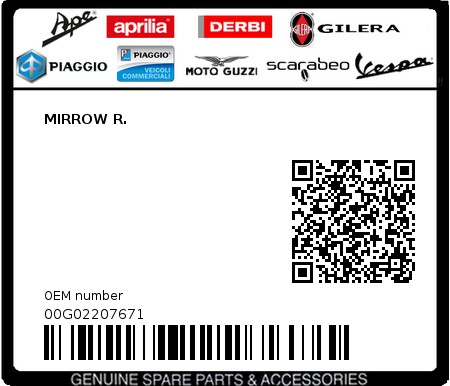 Product image: Piaggio - 00G02207671 - MIRROW R.  0