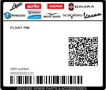 Product image: Piaggio - 00G03202121 - FLOAT PIN  0