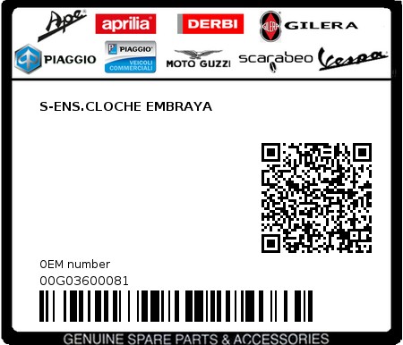 Product image: Piaggio - 00G03600081 - S-ENS.CLOCHE EMBRAYA  0