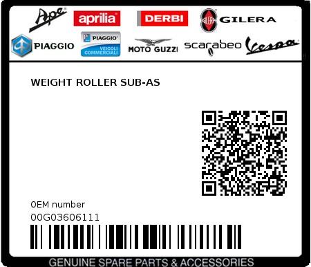 Product image: Piaggio - 00G03606111 - WEIGHT ROLLER SUB-AS  0