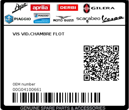 Product image: Piaggio - 00G04100661 - VIS VID.CHAMBRE FLOT  0