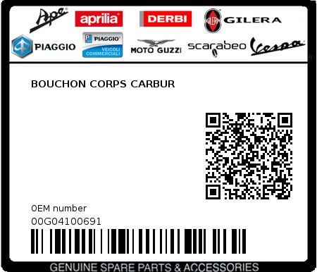 Product image: Piaggio - 00G04100691 - BOUCHON CORPS CARBUR  0