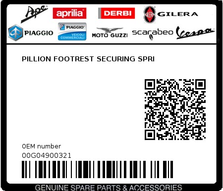 Product image: Piaggio - 00G04900321 - PILLION FOOTREST SECURING SPRI  0