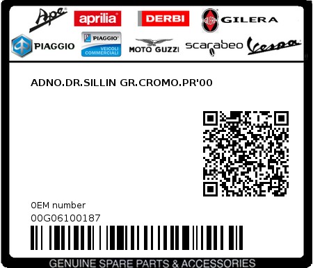 Product image: Piaggio - 00G06100187 - ADNO.DR.SILLIN GR.CROMO.PR'00  0