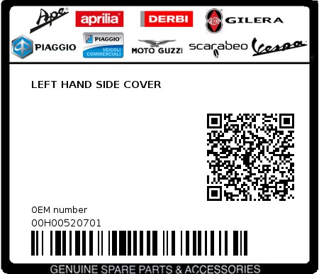 Product image: Piaggio - 00H00520701 - LEFT HAND SIDE COVER  0
