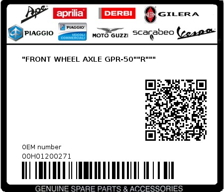 Product image: Piaggio - 00H01200271 - "FRONT WHEEL AXLE GPR-50""R"""  0