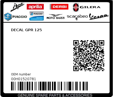 Product image: Piaggio - 00H01520781 - DECAL GPR 125  0