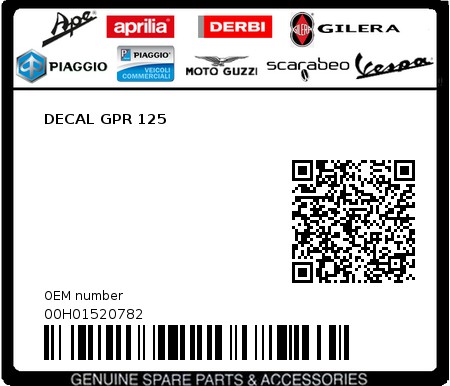 Product image: Piaggio - 00H01520782 - DECAL GPR 125  0