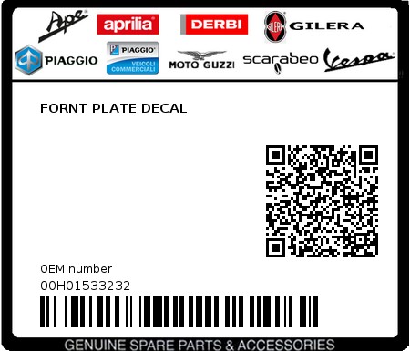 Product image: Piaggio - 00H01533232 - FORNT PLATE DECAL  0